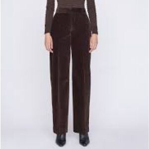 Frame Denim Brown Velvet Trousers High-Waisted Wide-Leg